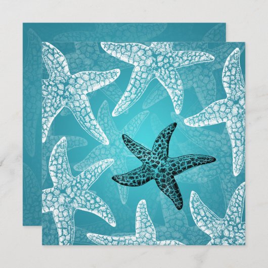 Invitation Mariage de plage Starfish Bleu (Devant / Derrière)
