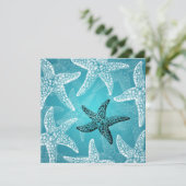 Invitation Mariage de plage Starfish Bleu (Debout devant)