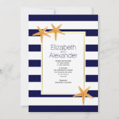Invitation Mariage de plage Starfish et bleu marine rayures b (Devant)