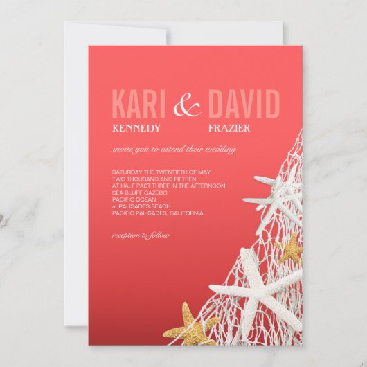 Invitation Mariage de plage Starfish Netting| corail (Devant)