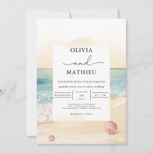 Invitation Mariage de plage Sunset de la côte (Devant)