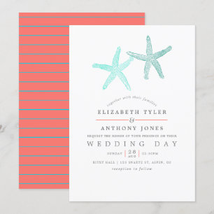 Invitation Mariage de plage sur le thème Turquoise et Corail
