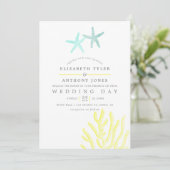 Invitation Mariage de plage sur le thème turquoise et jaune (Debout devant)