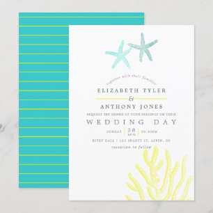 Invitation Mariage de plage sur le thème turquoise et jaune
