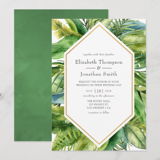 Invitation Mariage de plage tropical d'été à l'aquarelle (Devant / Derrière)