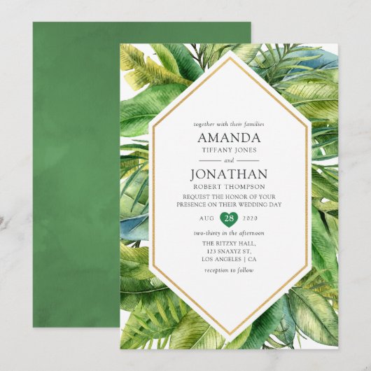 Invitation Mariage de plage tropical d'été à l'aquarelle (Devant / Derrière)