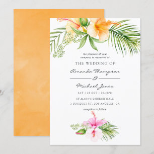 Invitation Mariage de plage tropical floral aquarelle