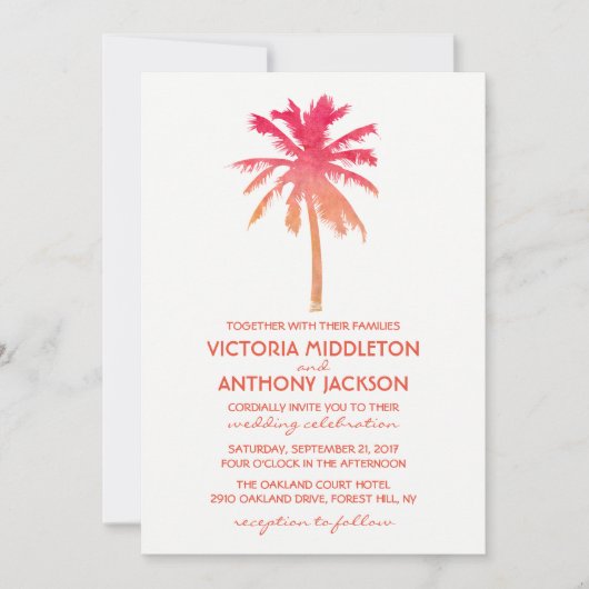 Invitation Mariage de plage Tropical Sunset Palm Tree Beach (Devant)