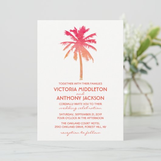 Invitation Mariage de plage Tropical Sunset Palm Tree Beach (Debout devant)