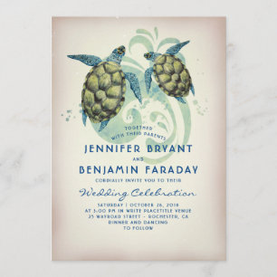 Invitation Mariage de plage tropicale de tortue de mer