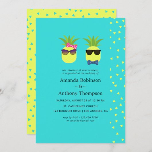 Invitation Mariage de plage tropicale d'été Turquoise et Lemo (Devant / Derrière)