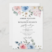 Invitation Mariage de plage tropicale rose pâle bleu clair (Devant / Derrière)