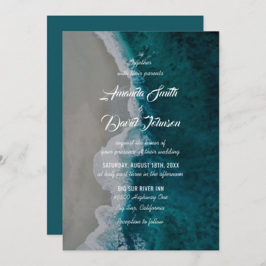 Invitation Mariage de plage turquoise Sea Shore Destination (Devant / Derrière)