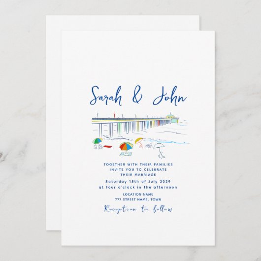 Invitation Mariage de plage unique minimal (Devant / Derrière)