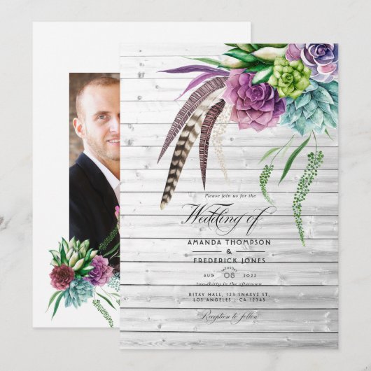 Invitation Mariage de plantes succulentes mystiques et bohème (Devant / Derrière)