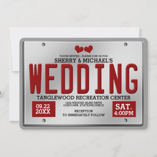 Invitation Mariage de plaque de licence rouge (Devant)
