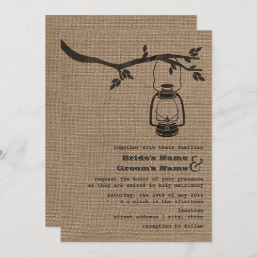 Invitation Mariage de plein air/camping inspiré par Burlap (Devant / Derrière)