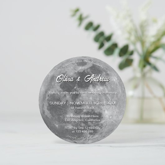 Invitation Mariage de Pleine lune de code QR de boule Disco m (Debout devant)