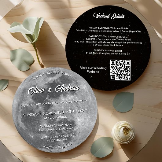 Invitation Mariage de Pleine lune de code QR Sky Night Modern