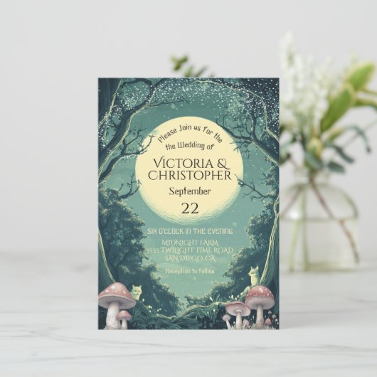 Invitation Mariage de Pleine lune de toadstool de forêt encha (Debout devant)