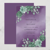 Invitation Mariage de Plume Orné de Succulentes (Devant / Derrière)