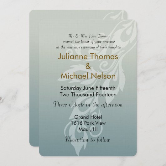 Invitation Mariage de plume Peacock bleu (Devant / Derrière)