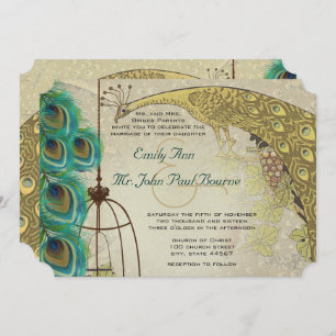 Invitation Mariage de plume Peacock vintage