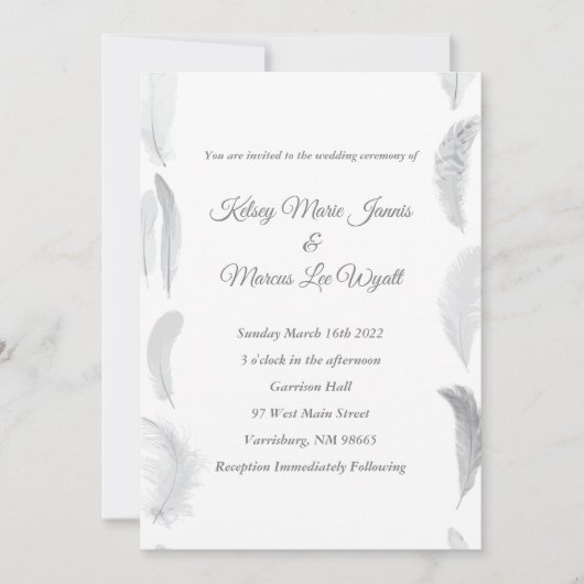 Invitation Mariage de plume rose gris (Devant)