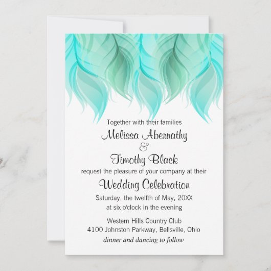 Invitation Mariage de plumes d'aquarelle (Devant)