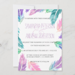 Invitation Mariage de plumes d'aquarelle peinte