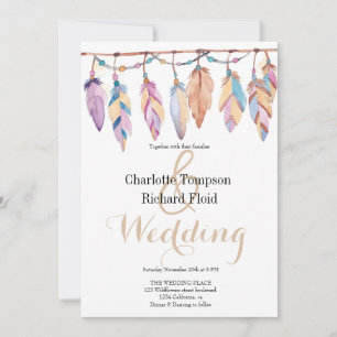 Invitation Mariage de plumes de Bohême