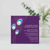 Invitation Mariage de plumes de paon pourpre (Debout devant)