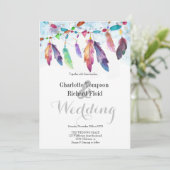 Invitation Mariage de plumes florales de Bohème (Debout devant)