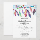 Invitation Mariage de plumes florales de Bohème (Devant / Derrière)