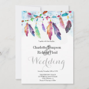 Invitation Mariage de plumes florales de Bohème