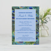 Invitation Mariage de plumes Peacock Bleu & Or (Debout devant)