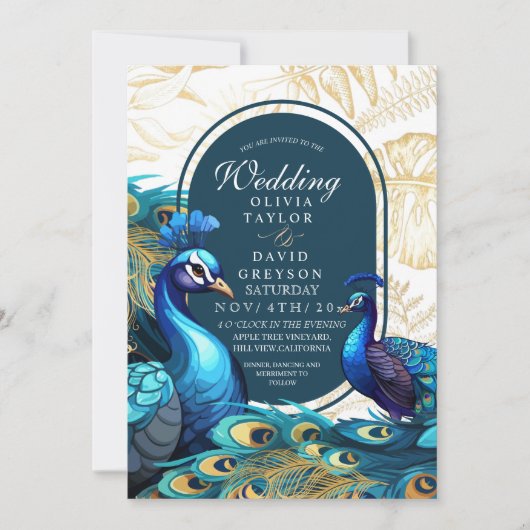 Invitation Mariage de plumes Peacocks Premium (Devant)