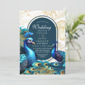Invitation Mariage de plumes Peacocks Premium (Debout devant)