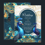 Invitation Mariage de plumes Peacocks Premium<br><div class="desc">Faire-part de mariage moderne et design avec paons. Or bleu vert et turquoise avec ligne or,  écriture classique,  calligraphie élégante et minimaliste (imitation poussière d'argent et or). Belle et élégante faire-part de mariage simple et moderne.</div>