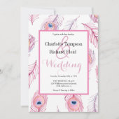 Invitation Mariage de plumes rose Peacock (Devant)