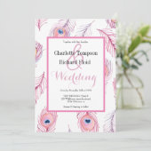 Invitation Mariage de plumes rose Peacock (Debout devant)