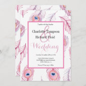 Invitation Mariage de plumes rose Peacock (Devant / Derrière)