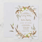 Invitation Mariage de plumes rustiques en coton (Devant / Derrière)