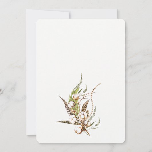 Invitation Mariage de plumes rustiques en coton (Dos)