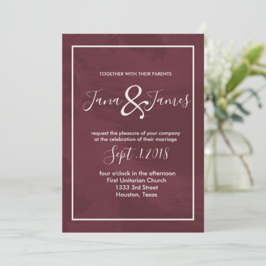 Invitation Mariage de poche Bourgogne et Parties scintillant  (Debout devant)