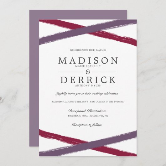 Invitation Mariage de pointes de pinceau moderne | Lavender B (Devant / Derrière)