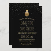 Invitation Mariage de points d'ananas et de confetti en or mo (Devant / Derrière)