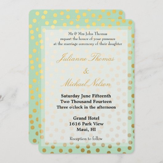 Invitation Mariage de points d'or de la monnaie chic (Devant / Derrière)