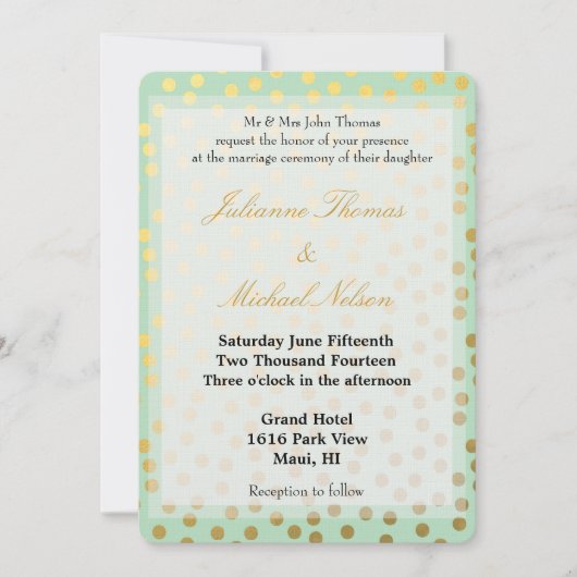 Invitation Mariage de points d'or de la monnaie chic (Devant)