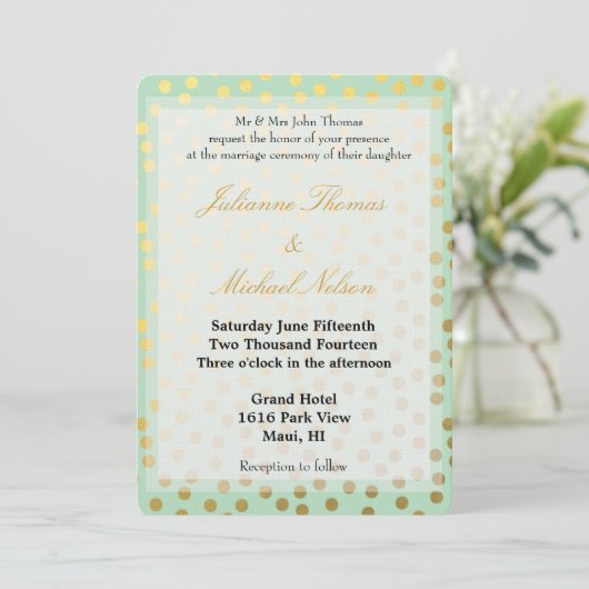 Invitation Mariage de points d'or de la monnaie chic (Debout devant)